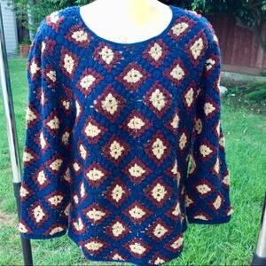 ELIZABETH & JAMES $395 CROCHET GRANNY SQUARE SWEATER L